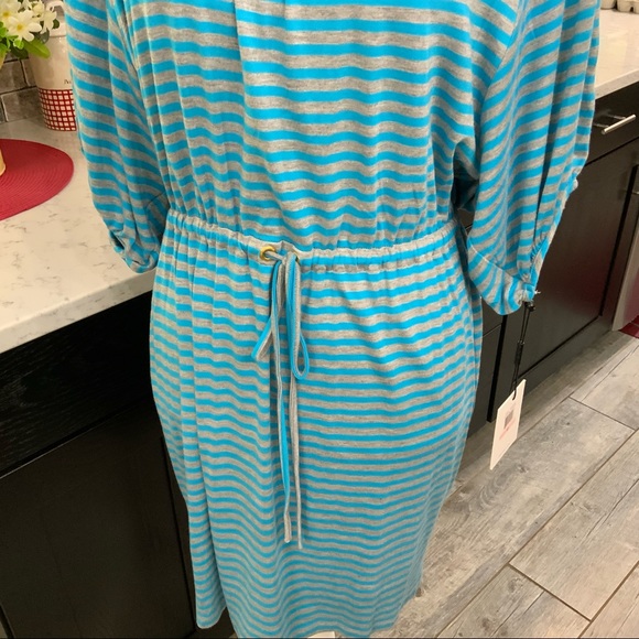 Calvin Klein Blue Gray Striped Drawstring Waist Knit Dress Sz 10 Stretch - Picture 8 of 11